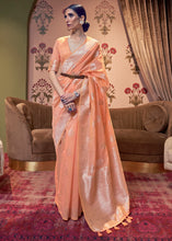 Load image into Gallery viewer, Salmon Orange Woven Linen Silk Saree