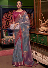 Load image into Gallery viewer, Jay Blue &amp; Pink Two Tone Organza Silk Saree