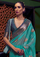 Load image into Gallery viewer, Teal Blue Two Tone Organza Silk Saree