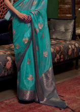 Load image into Gallery viewer, Teal Blue Two Tone Organza Silk Saree