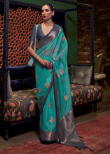 Load image into Gallery viewer, Teal Blue Two Tone Organza Silk Saree