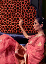 Load image into Gallery viewer, Salmon Pink Two Tone Organza Silk Saree