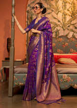 Load image into Gallery viewer, Lollipop Purple Woven Floral Banarasi Silk Saree