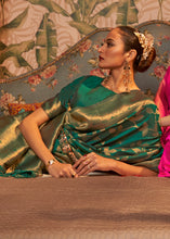 Load image into Gallery viewer, Dark Sea Green Woven Floral Banarasi Silk Saree