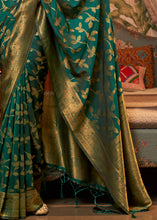 Load image into Gallery viewer, Dark Sea Green Woven Floral Banarasi Silk Saree
