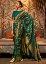 Load image into Gallery viewer, Dark Sea Green Woven Floral Banarasi Silk Saree