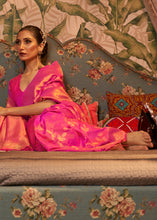 Load image into Gallery viewer, Magenta Pink Woven Floral Banarasi Silk Saree