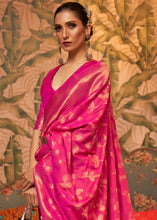 Load image into Gallery viewer, Magenta Pink Woven Floral Banarasi Silk Saree
