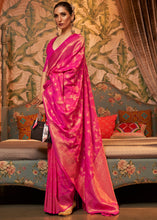Load image into Gallery viewer, Magenta Pink Woven Floral Banarasi Silk Saree