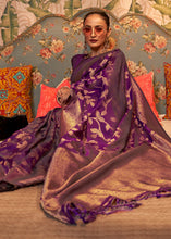 Load image into Gallery viewer, Byzantine Purple Woven Floral Banarasi Silk Saree