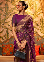 Load image into Gallery viewer, Byzantine Purple Woven Floral Banarasi Silk Saree