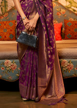 Load image into Gallery viewer, Byzantine Purple Woven Floral Banarasi Silk Saree