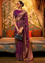 Load image into Gallery viewer, Byzantine Purple Woven Floral Banarasi Silk Saree