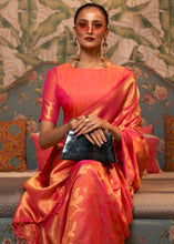 Load image into Gallery viewer, Pink &amp; Orange Woven Floral Banarasi Silk Saree