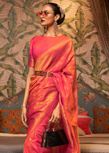 Load image into Gallery viewer, Pink &amp; Orange Woven Floral Banarasi Silk Saree