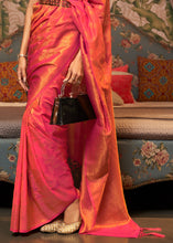Load image into Gallery viewer, Pink &amp; Orange Woven Floral Banarasi Silk Saree