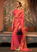 Load image into Gallery viewer, Pink &amp; Orange Woven Floral Banarasi Silk Saree