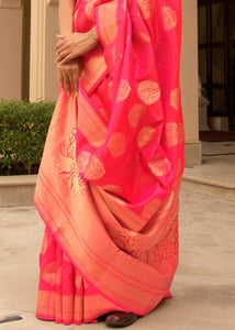 Strawberry Pink Woven Soft Kanjivaram Silk Saree with overall Butti work