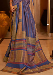 Blue & Brown Designer Silk Saree