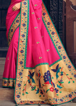 Laden Sie das Bild in den Galerie-Viewer, Hot Pink Woven Paithani Banarasi Silk Saree with Swarovski work &amp; Embroidered Blouse