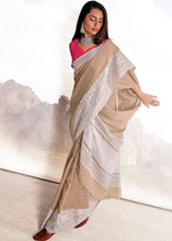 Cargar imagen en el visor de la galería, Umber Brown Soft Linen Silk Saree with Lucknowi work and Sequence Blouse