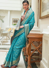 Load image into Gallery viewer, Cerulean Blue Handloom Patola Weave Silk Saree