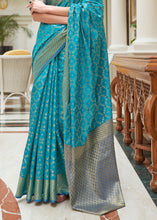 Load image into Gallery viewer, Cerulean Blue Handloom Patola Weave Silk Saree