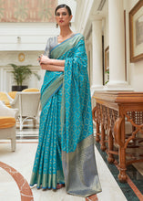 Load image into Gallery viewer, Cerulean Blue Handloom Patola Weave Silk Saree