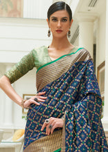 Load image into Gallery viewer, Navy Blue Handloom Patola Weave Silk Saree