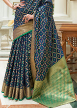 Load image into Gallery viewer, Navy Blue Handloom Patola Weave Silk Saree