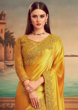 Load image into Gallery viewer, Shades Of Yellow Designer Embroidered Satin Silk Saree with Sequence work