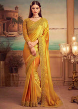 Load image into Gallery viewer, Shades Of Yellow Designer Embroidered Satin Silk Saree with Sequence work