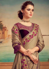 Load image into Gallery viewer, Oak Brown Designer Embroidered Satin Silk Saree with Sequence work