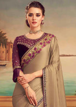 Load image into Gallery viewer, Oak Brown Designer Embroidered Satin Silk Saree with Sequence work