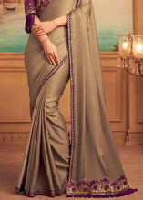 Load image into Gallery viewer, Oak Brown Designer Embroidered Satin Silk Saree with Sequence work