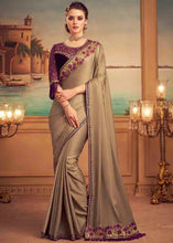 Load image into Gallery viewer, Oak Brown Designer Embroidered Satin Silk Saree with Sequence work