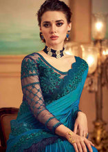 Load image into Gallery viewer, Shades Of Blue Designer Embroidered Satin Silk Saree with Sequence work