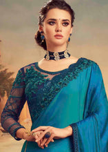 Load image into Gallery viewer, Shades Of Blue Designer Embroidered Satin Silk Saree with Sequence work
