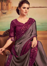 Load image into Gallery viewer, Greyish Purple Designer Embroidered Satin Silk Saree with Sequence work