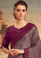 Load image into Gallery viewer, Greyish Purple Designer Embroidered Satin Silk Saree with Sequence work