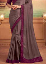 Load image into Gallery viewer, Greyish Purple Designer Embroidered Satin Silk Saree with Sequence work