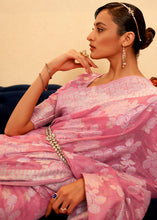 Load image into Gallery viewer, Flamingo Pink Chikankari Weaving Banarasi Cotton Silk Saree