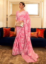 Load image into Gallery viewer, Flamingo Pink Chikankari Weaving Banarasi Cotton Silk Saree