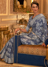 Load image into Gallery viewer, Lead Grey Chikankari Weaving Banarasi Cotton Silk Saree
