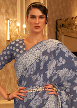 Load image into Gallery viewer, Lead Grey Chikankari Weaving Banarasi Cotton Silk Saree