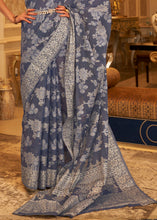 Load image into Gallery viewer, Lead Grey Chikankari Weaving Banarasi Cotton Silk Saree