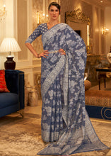 Load image into Gallery viewer, Lead Grey Chikankari Weaving Banarasi Cotton Silk Saree