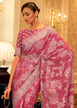 Load image into Gallery viewer, Azalea Pink Chikankari Weaving Banarasi Cotton Silk Saree