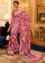 Load image into Gallery viewer, Azalea Pink Chikankari Weaving Banarasi Cotton Silk Saree