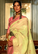 Load image into Gallery viewer, Light Lime Green Copper Zari Woven Linen Silk Saree